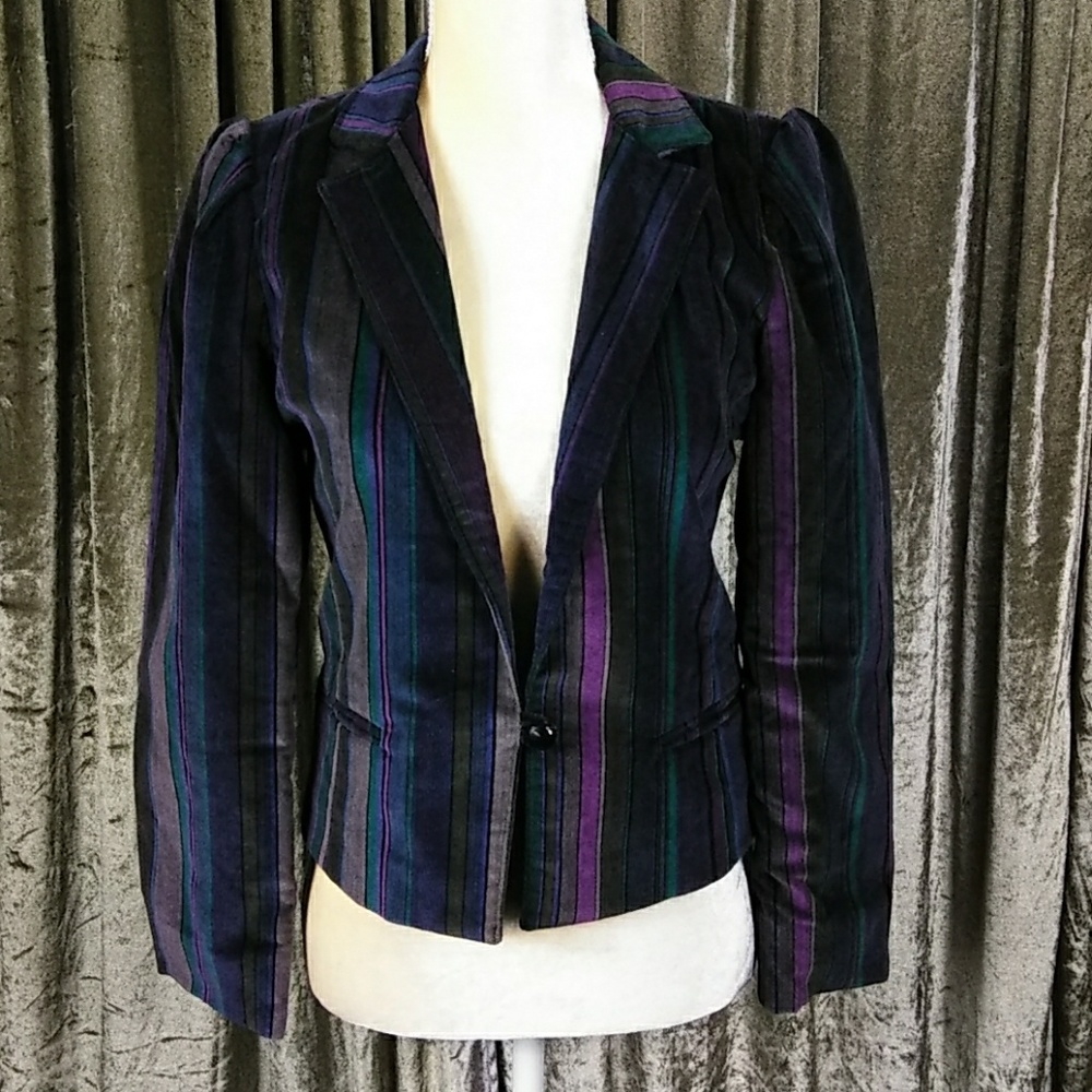 Vintage Striped Velvet Blazer – Size 7 - Picture 8 of 15